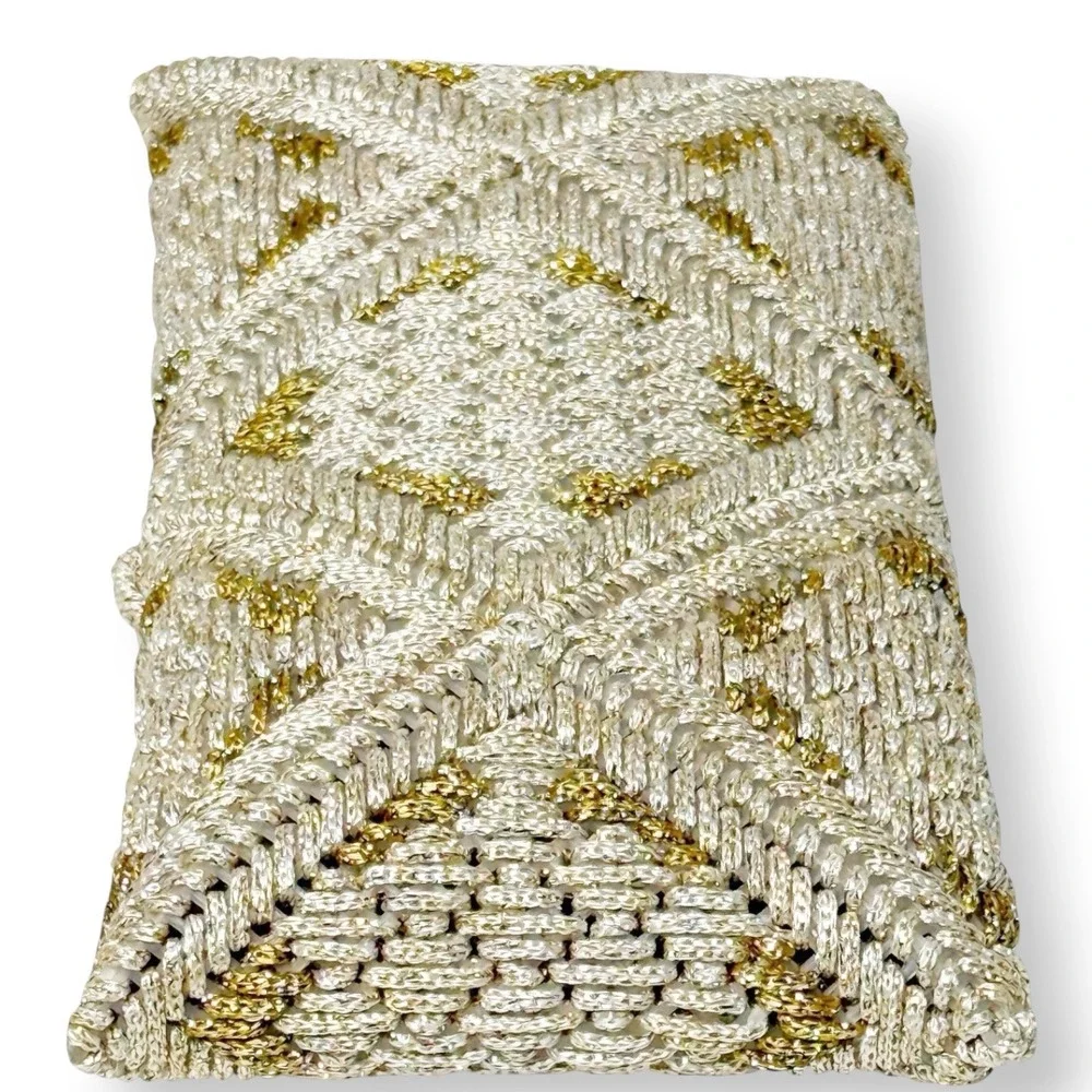 Vintage Metallic Gold Macramé Woven Envelope Clutch Bag
